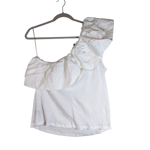 Who What Wear One Shoulder Blouse Ruffle Sleeveless White XXL Casual Pullover - Picture 2 of 9